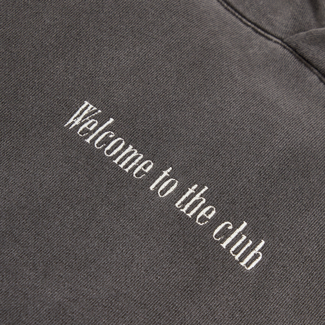 Embroidered Welcome Hoodie - Faded Black